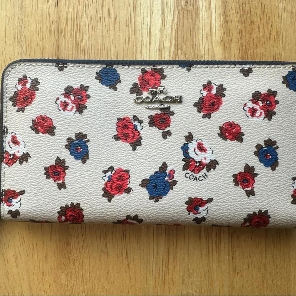 Coach floral print zipper around long wallet, beautiful flower, NWT in box.